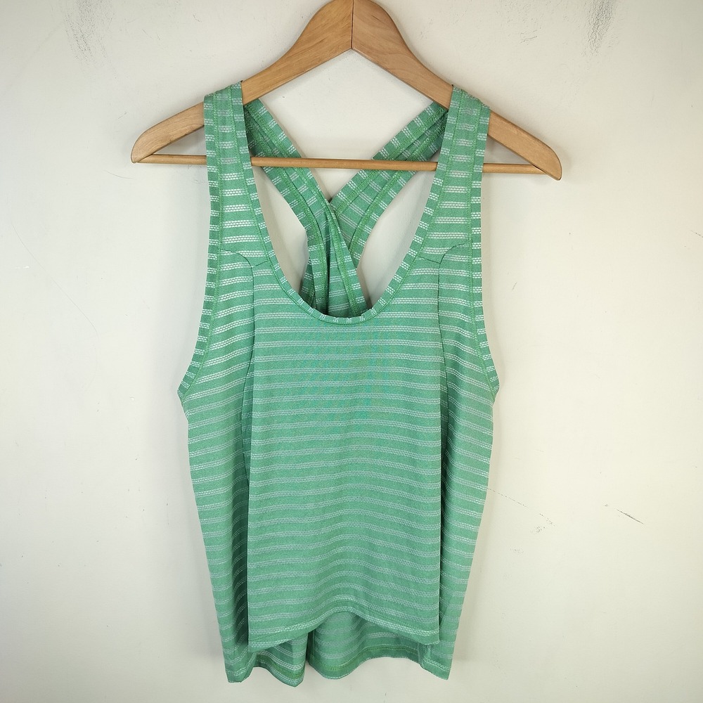 Zyia Active Tank Top Womens Medium Striped Open Split Back Athletic Green